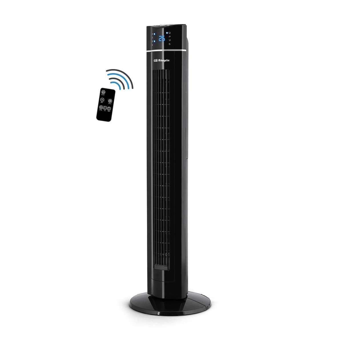 Orbegozo TWM 1009 Tower Fan with Remote Control, Ionic, 60 W, 3 Speeds, Essence Tray, LED Front Panel, Black