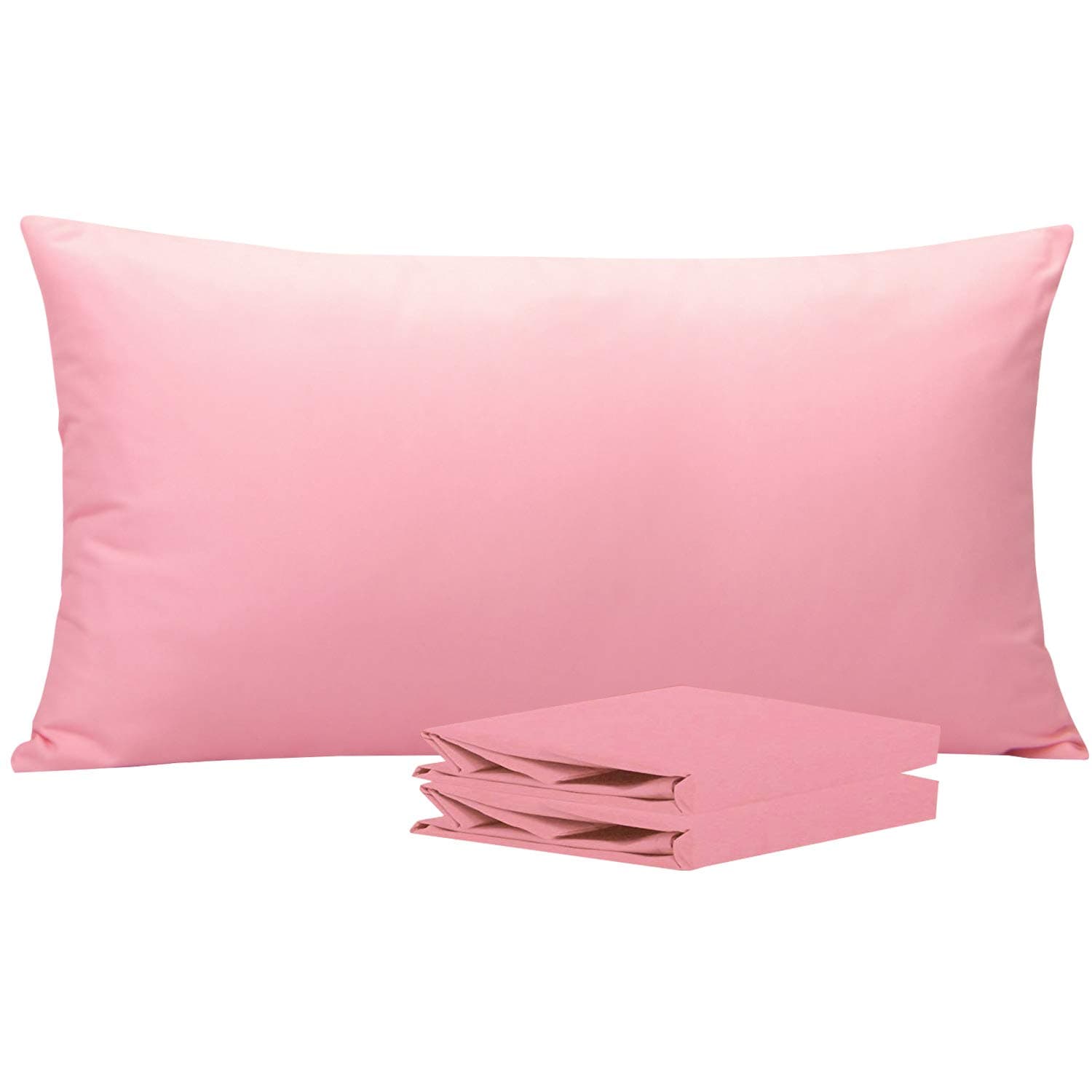 NTBAY 2 Pack 100% Brushed Microfiber Plain Pillowcases, 1800 Super Soft and Cozy, Wrinkle, Fade, Stain Resistant with Envelope Closure Bed Pillow Cases, 50x90 cm, Pink