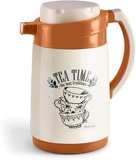 Ruff Tuff Inner Steel Outer Plastic thermoware Serving Flask 1000 ML | Insulated Tea Pot Kettle Thermos Water Jug | Hot & Cold | Leak-Proof Lid | Thermoware | Food Grade Plastic | Lightweight BPA-Free |Wide Mouth Design | Ideal for Office, Travel | Orange