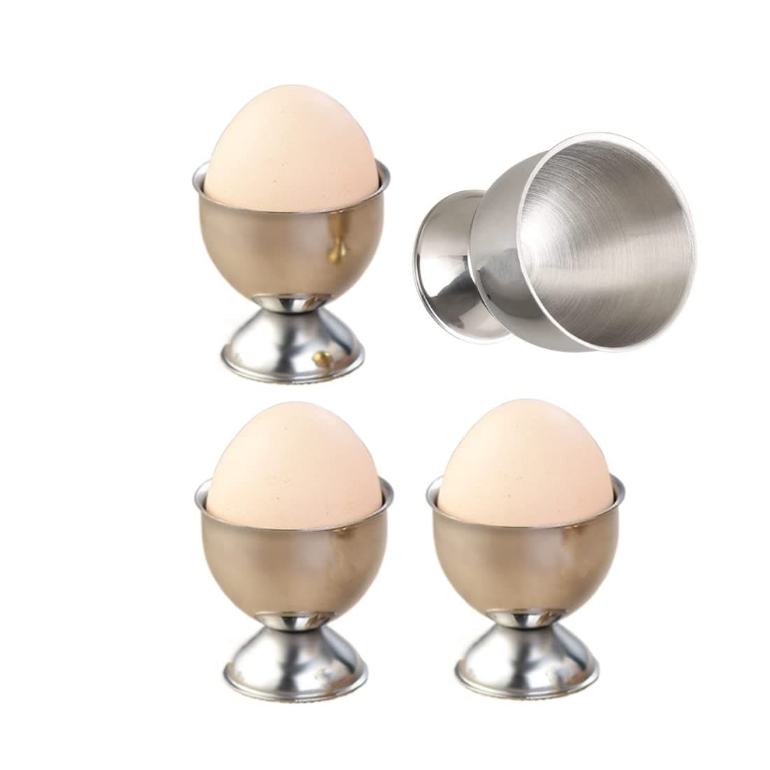 4 Pack Stainless Steel Egg Cup Holders, Egg Tray for Hard Boiled Eggs Stand Kitchen Gadgets Tools, Silver