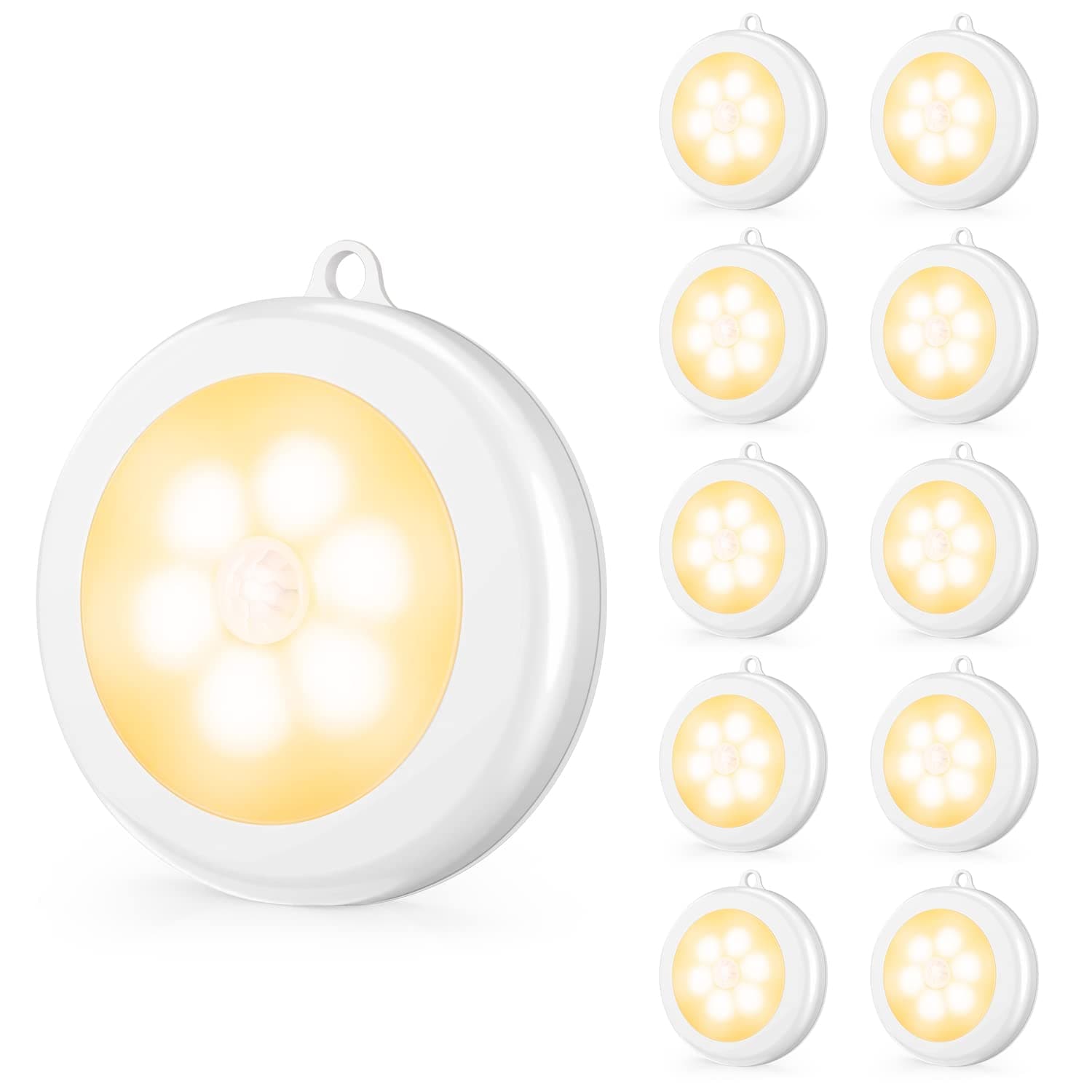 Mlambert Upgraded Motion Sensor LED Night Light Battery-Powered, Non-Fall Cordless Wall Light 3000K, Stick-on Magnet Closet Lights, Safe Light for Stairs, Hallway, Bathroom, Kitchen, Cabinet, 10 Pack