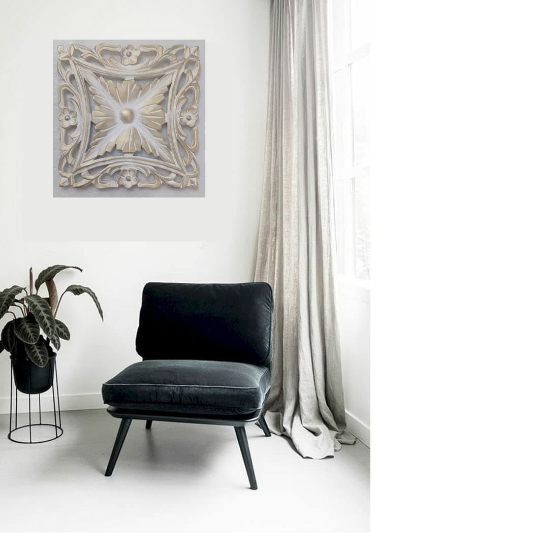 Vas Collection Home MDF Wall Decoration Panel, Wall Decoration Hanging, Wood Carving Wall Decoration Panel for Living Room, Bedroom, Hallway, Office, (30 cm X cm 30, White Antique)