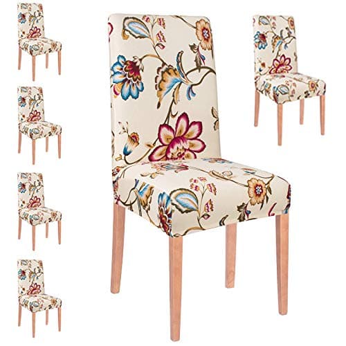 Styleys Polyester Elastic Chair Cover Stretch Removable Washable Short Dining Chair Cover Protector Seat Slipcover (6 Chair Cover, Beige/Red/Blue Flower) SLMC134