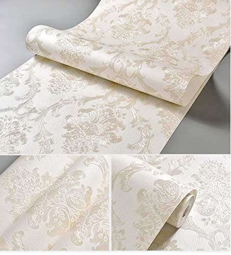 Ivory Cream White Damask Floral Pattern 3D Embossed Wallpaper Wall Decoration 53cm X 10m