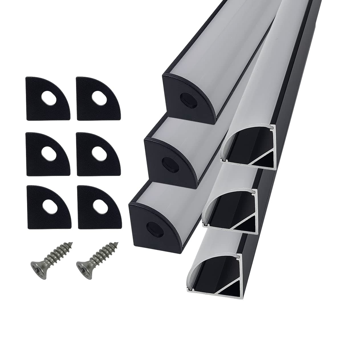 HAMRVL 6-Pack 30cm/1ft Led Channel Diffuser Black Aluminum with Mliky White Cover V Shape 16x16mm,Led Strip Diffuser Track with Mounting Clips Accessories,Aluminum Profile for Led Strip Lights