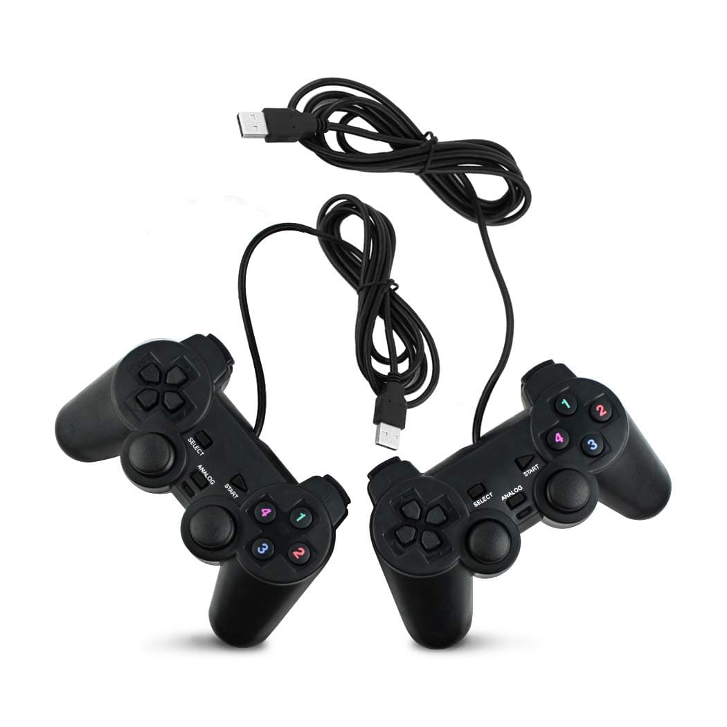 SQDeal 2 Pack USB Joystick Gamepad Gaming Pad Wired Controller with Double Vibration Feedback Motors for PC Computer Laptop Window (Black)