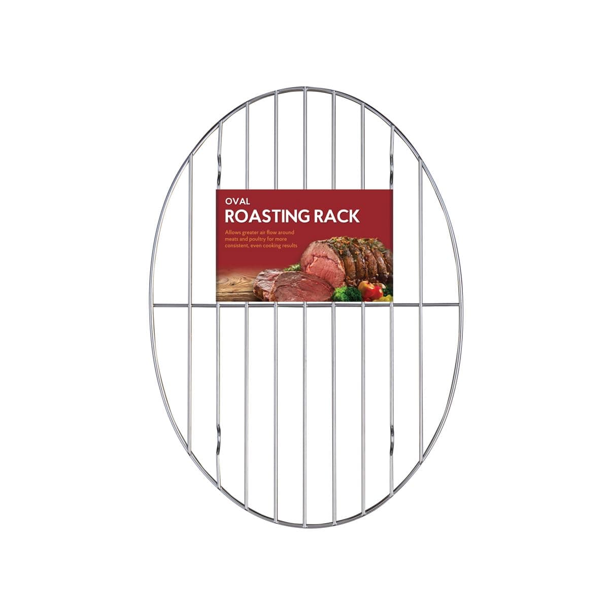 HIC Kitchen Roasting Oval Baking Rack, Chrome-Plated Steel Wire, For Even Cooking And Juicy Results, 11.75 x 8.5 x 0.375-Inches