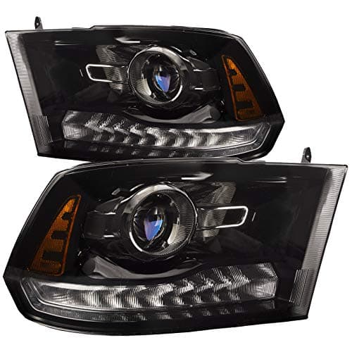 Black Housing Halogen Projector Headlights with Performance Lens LED DRL Compatible with Ram 1500 2500 3500 2013-2022 Includes Left Driver and Right Passenger Side Headlamps
