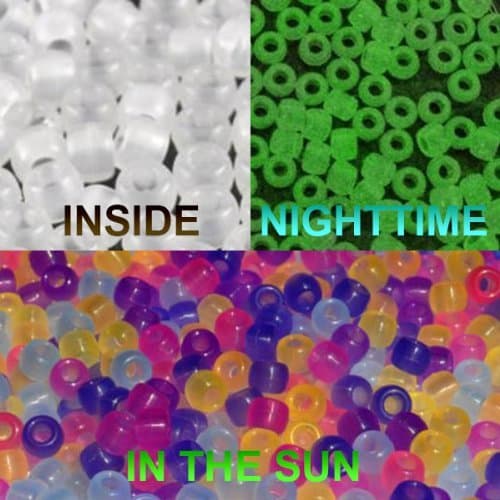 Multi Color Changing UV Reactive Plastic Pony Beads (1000 Beads) - Also Glows in The Dark