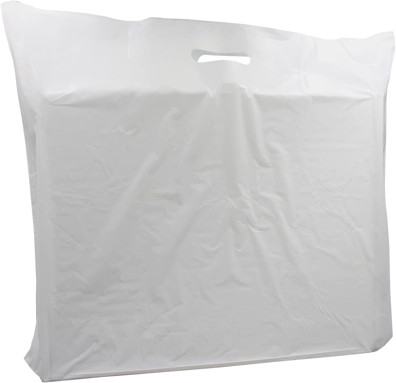 Extra Large White Patch Handle Carrier Bags 22" x 18" x 3"- [Pack of 100] - Heavy Duty - Durable and Reusable - Versatile Carry Bags for Retail, Boutiques, Clothes, Jewellery, Gifts and Shopping Bags