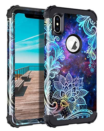 Casetego Compatible with iPhone Xs Max Case,Floral Three Layer Heavy Duty Hybrid Sturdy Shockproof Protective Cover Case for Apple iPhone Xs Max,Mandala