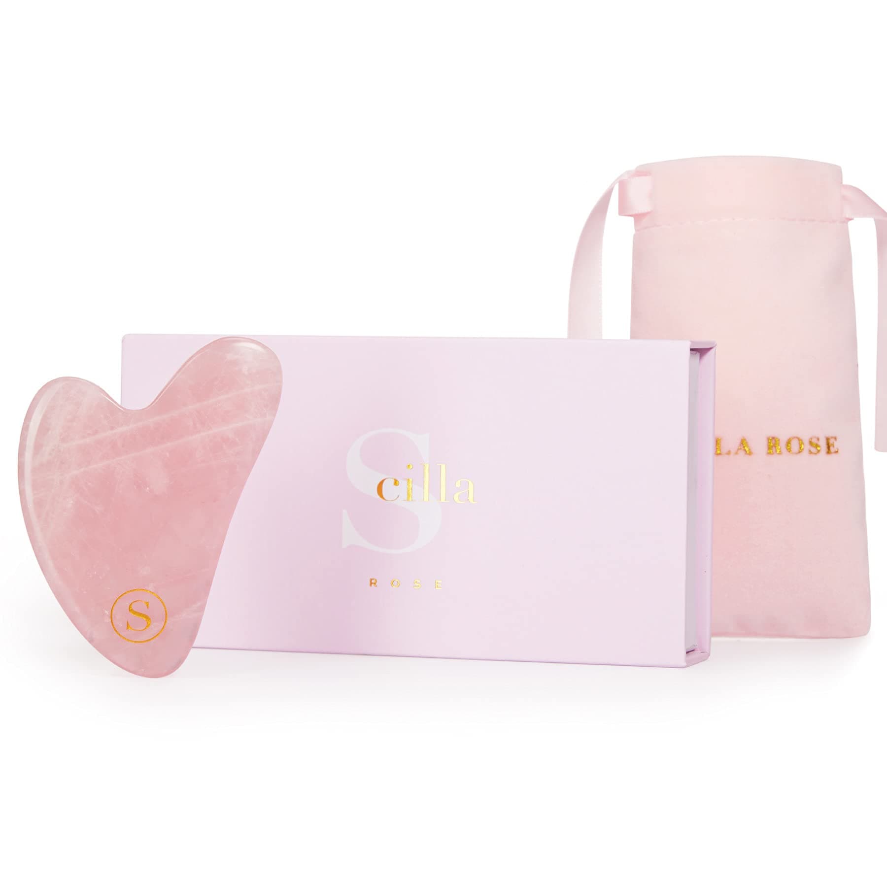 Scilla Rose Quartz Gua Sha Massage Tool-100% Authentic Rose Quartz Gua Sha Stone Face Massager Skin Care Facial Tools for lymphatic Drainage Face Sculptor Acupuncture Therapy for Face Neck Body