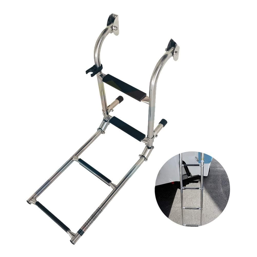 Boat Ladder 4 Step Under Platform Telescoping Boat Ladder, Folding Stainless Steel Marine Pontoon Boarding Ladder, for Inboard Yacht Swimming Pool Deck