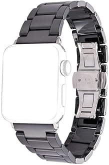 [Sakulaya] Apple Watch Band, Ceramic Apple Watch Band, Easy to Adjust Length, Compatible with Apple Watch Series 9, 8, 7, 6, SE Series 5, 45, 44, 42mm, Black