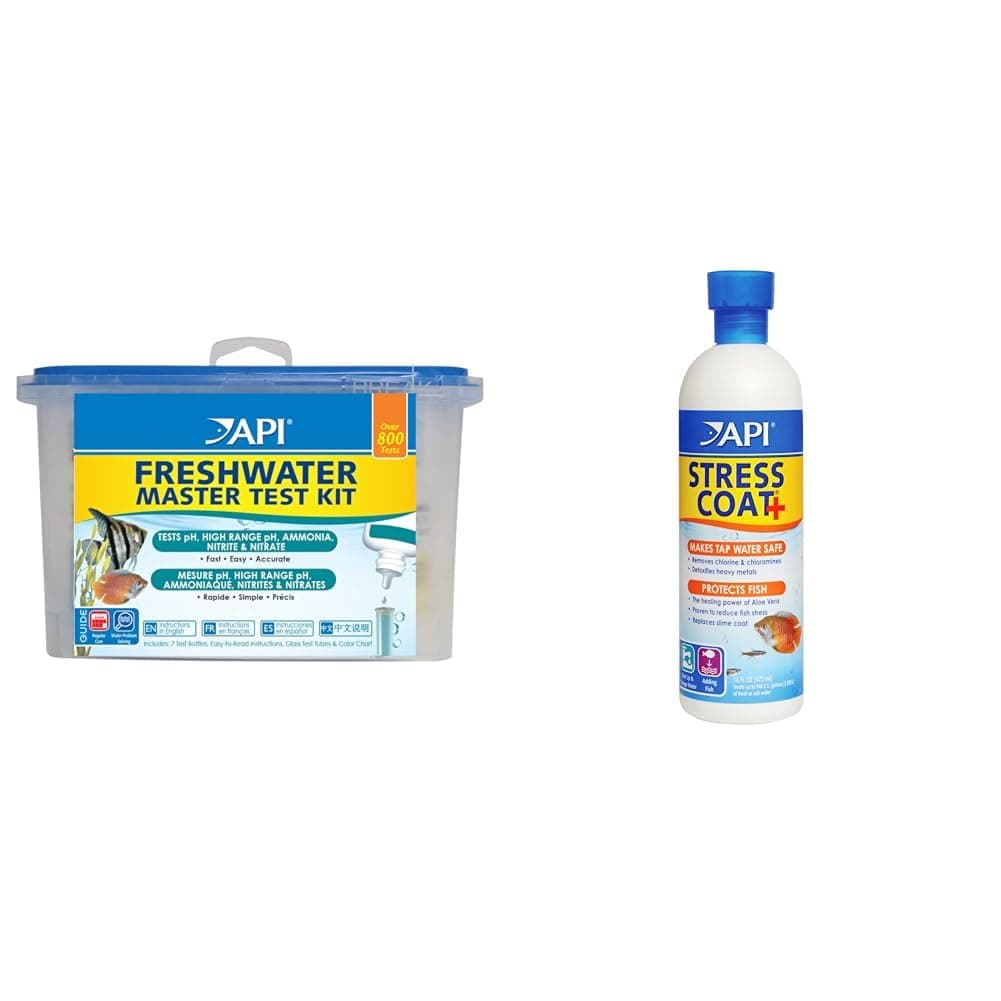 800-Test Freshwater Aquarium Water Master Test Kit with Stress Coat Water Conditioner, Aloe Vera, 16-Ounce