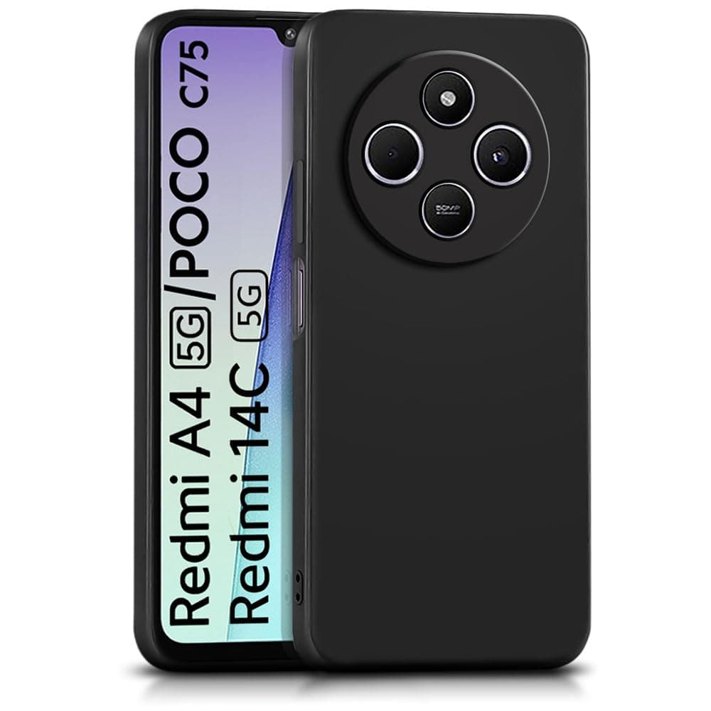 WOW IMAGINE Back Cover for Redmi A4 5G | Poco C75 5G | 14C 5G | Poco M7 | Ultra Slim Soft Rubberised Case | Inner Velvet Fabric Lining | Matte Silicone Flexible Mobile Case | Camera Protection - Black
