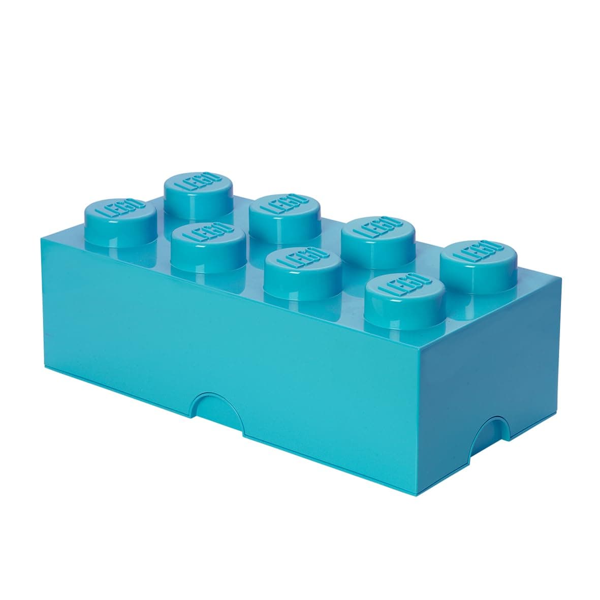 Room Copenhagen LEGO-like Stackable Plastic Box with Flip Top Lid and Solid Surface, 9.8” x 19.6” x 7.1”, 12 L, Medium Azure