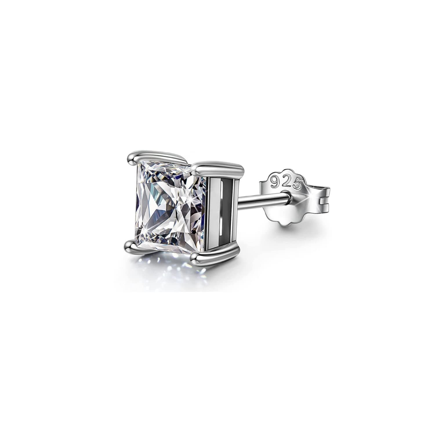 925 Silver Men's Square Solitaire Stud Earring | 92.5 Sterling Silver and Diamond like Brilliance Sparkling Zirconia | Single Stud for Men | Lovely Gift