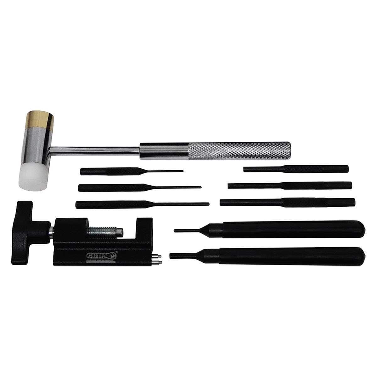 Grip 10 pc Master Gunsmithing Roll Pin Tool Kit - Dual Head Mallet, Bolt Catch Pin Starter, Bolt Catch Pin Punch, Trigger Guard Roll Pin Pusher, Starter Punches, Driver Punches, Case