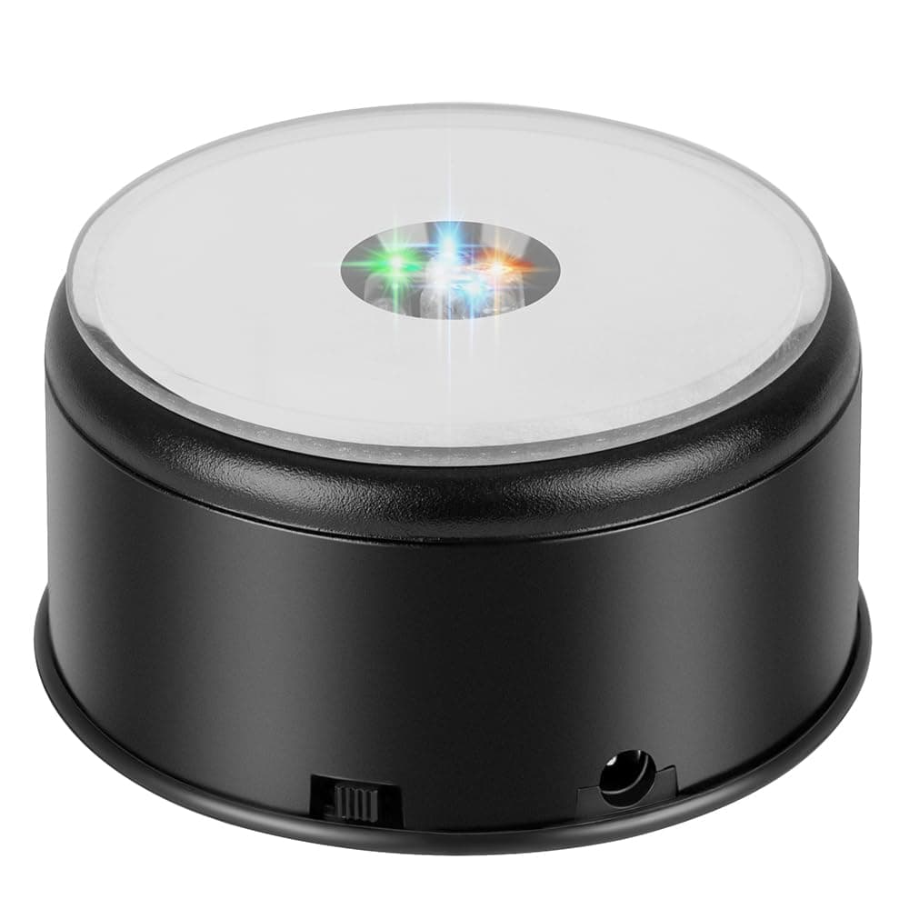 IFOLAINA Rotating Display Stand with LED Light Colorful Spinning Base Turner Platform for Tumbler Cup Bowl Crystal Photo Cube Glass Art