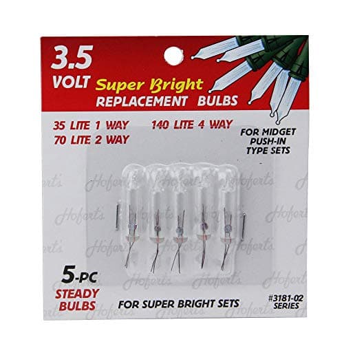 Pack of 5 Clear Push-In Mini Replacement Christmas Light Bulbs 3.5 Volt