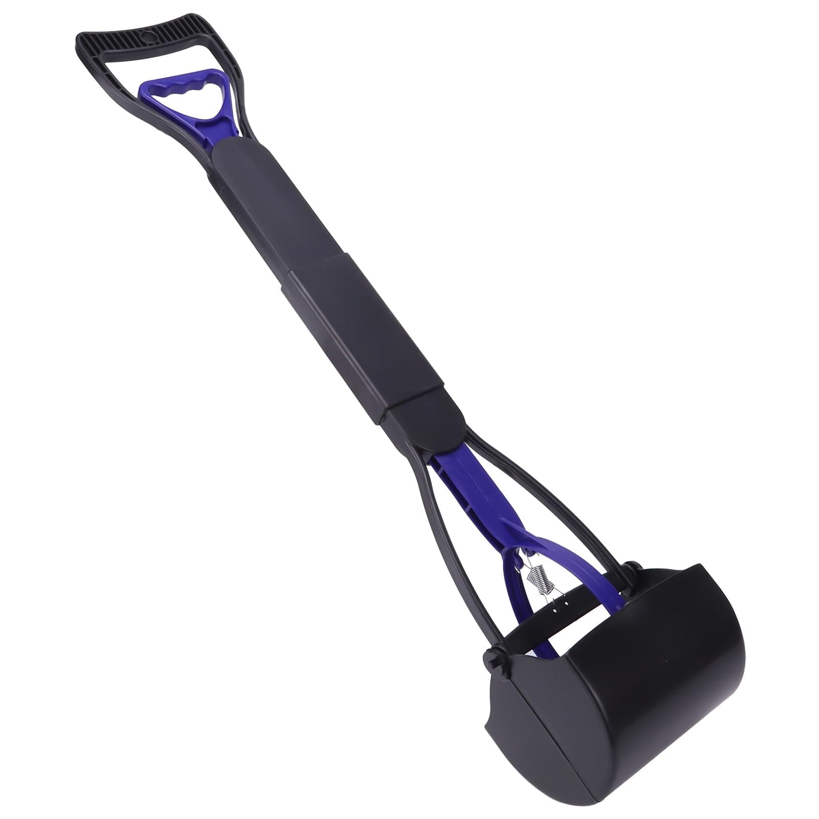 Therapi Long Handle Poop Scooper for Large Small Dog Foldable 31.5 inch Poop Pick Up Tool Double Spring Clamp Easy Grass and Gravel Pick Up Blue