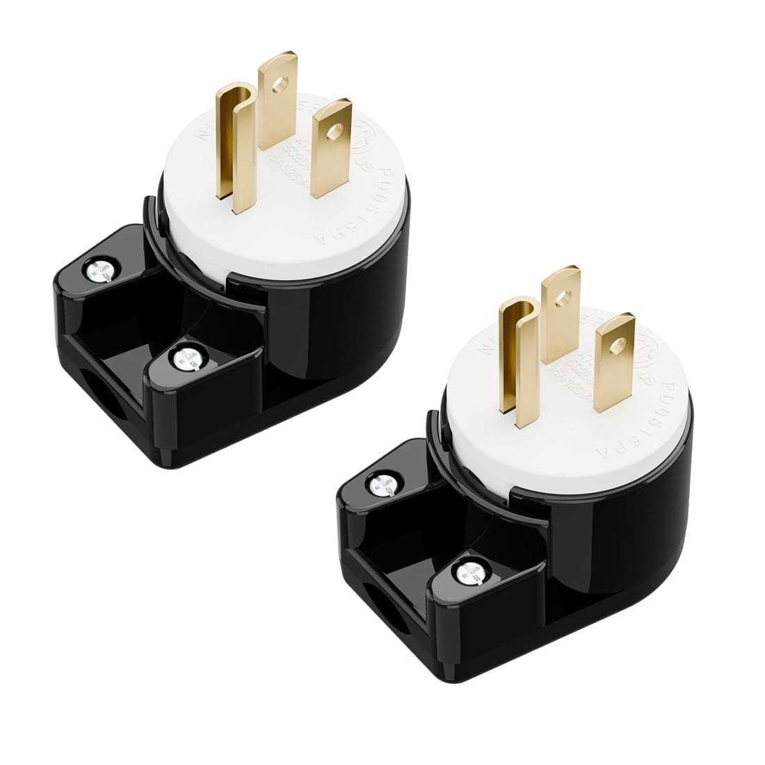 (2xPCS) Right Angle Nema 5-15P 15A 125V AC Plug, [ETL] Easy Assembly 90 Degree USA Canada Male DIY Rewirable 8 Directions Adjustable AC Connector