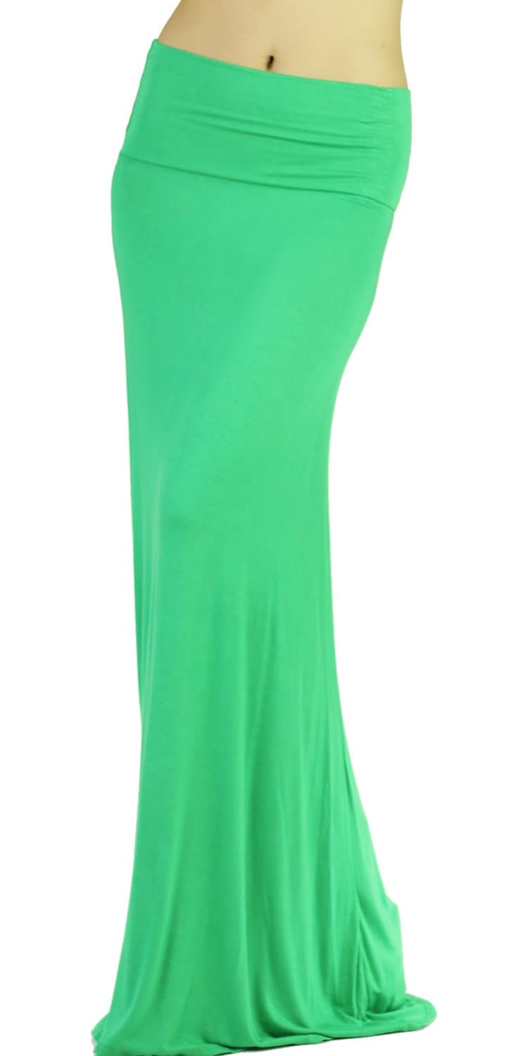 Red Lime Sunday Women's Rayon Span Regular To Plus Basic Maxi Long Skirt - Solid (3XLARGE, GREEN)
