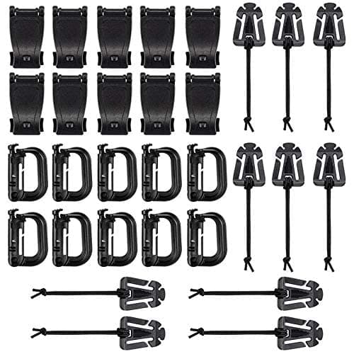 BOOSTEADY 36PCS Attachments for Tactical Backpack Vest Belt,D-Ring Grimloc Locking Gear Clip, Web Dominator Elastic Strings, Strap Management Tool Buckle,Hydration Tube Clips,Key Ring,MOLLE Bag