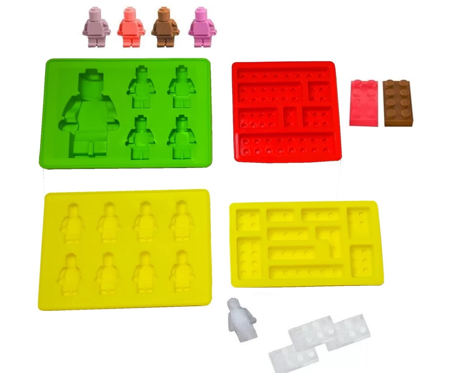 4pcs Building Bricks Silicone Molds Building Blocks and Robots Mold Silicone Candy Chocolate Cake Decoration Mould
