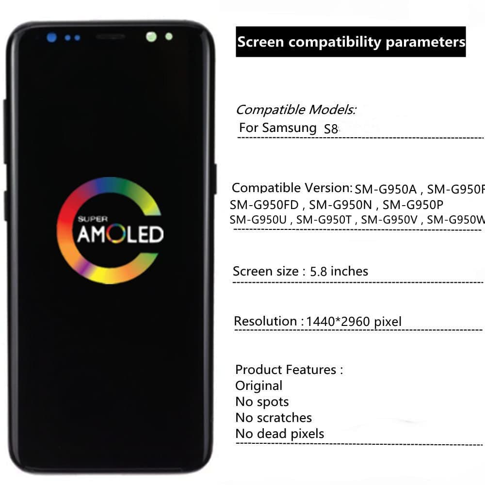 5.8" Original for Samsung S8 Touch Screen Display Digitizer S8 SM-G950A SM-G950U SM-G950FD SM-G950W LCD Screen Replacement (with Purple Frame)