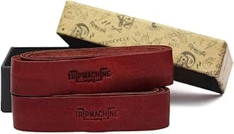 Trip Machine Company Motorcycle Handle bar Leather Grip Wraps - Universal Grips Accelerator Custom Cover wrap Set for Bike Handlebar (Cherry Red)