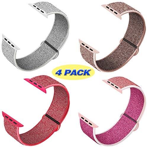 QIENGO 4Pack Compatible for Apple Watch Band 38mm 40mm 42mm 44mm，Adjustable Soft Lightweight Breathable Sports Replacement Band for Series 5 4 3 2 1