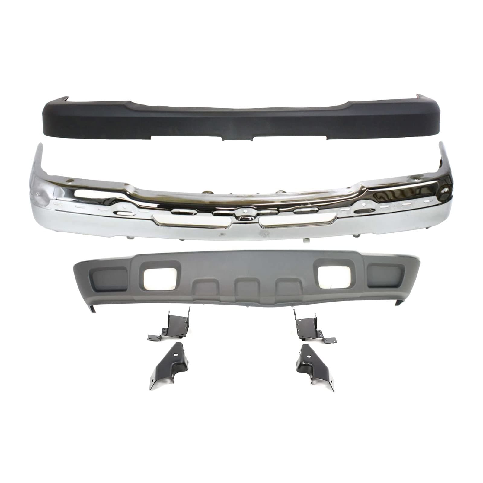 Bundle 03-07 Silverado 2500Hd 3500 Front Bumper Chrome Bar Upper Cap Lower Valance With Bracket