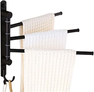ELLO&ALLO Oil Rubbed Bronze Swivel Towel Bars for Bathroom Holder Wall-Mounted Towel Rack with Hooks (3-Arm)
