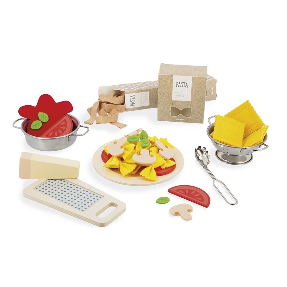 Pasta Mix - Pasta Set - Pretend Play Kitchen & Tea Set Toy - 58 Wooden, Cardboard and Felt Pieces Included - Water-Based Paints - 3 Years + J06598