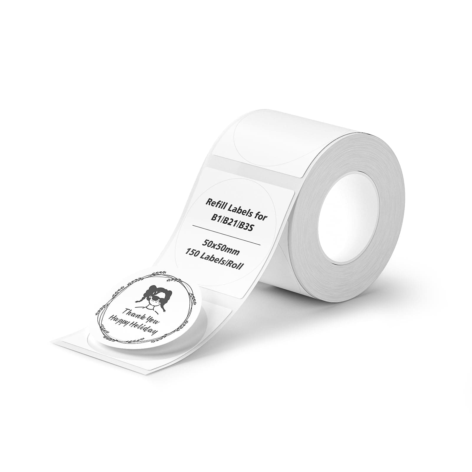 – NIIMBOT Labels for B21/B3S Label Printer, Thermal Labels 2'' x 2''(50x50mm), Waterproof, Oil-Proof Sticker Labels, 1 Roll of 150 Sticker Labels (Round White)