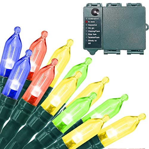 ASENEK Battery Operated String Light, 33ft 100 LED Christmas Light with Timer & 8 Modes, 4AA Waterproof String Light for Outdoor and Indoor Décor – Warm White