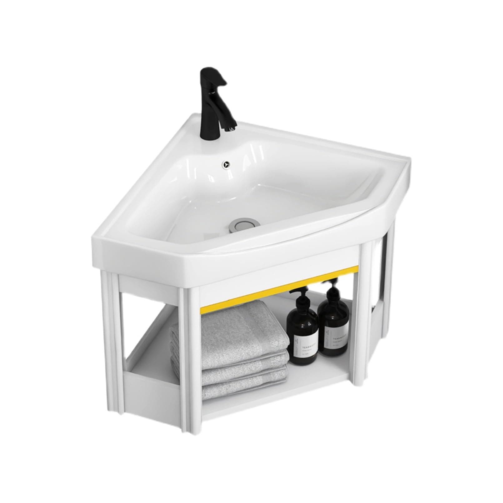 Compact Wall Mounted Corner Washbasin, Ceramic Basin for Small Spaces, Floating Furniture Set (Color : 2, Size: 38cm/15") - Ideal Space Saving Solution