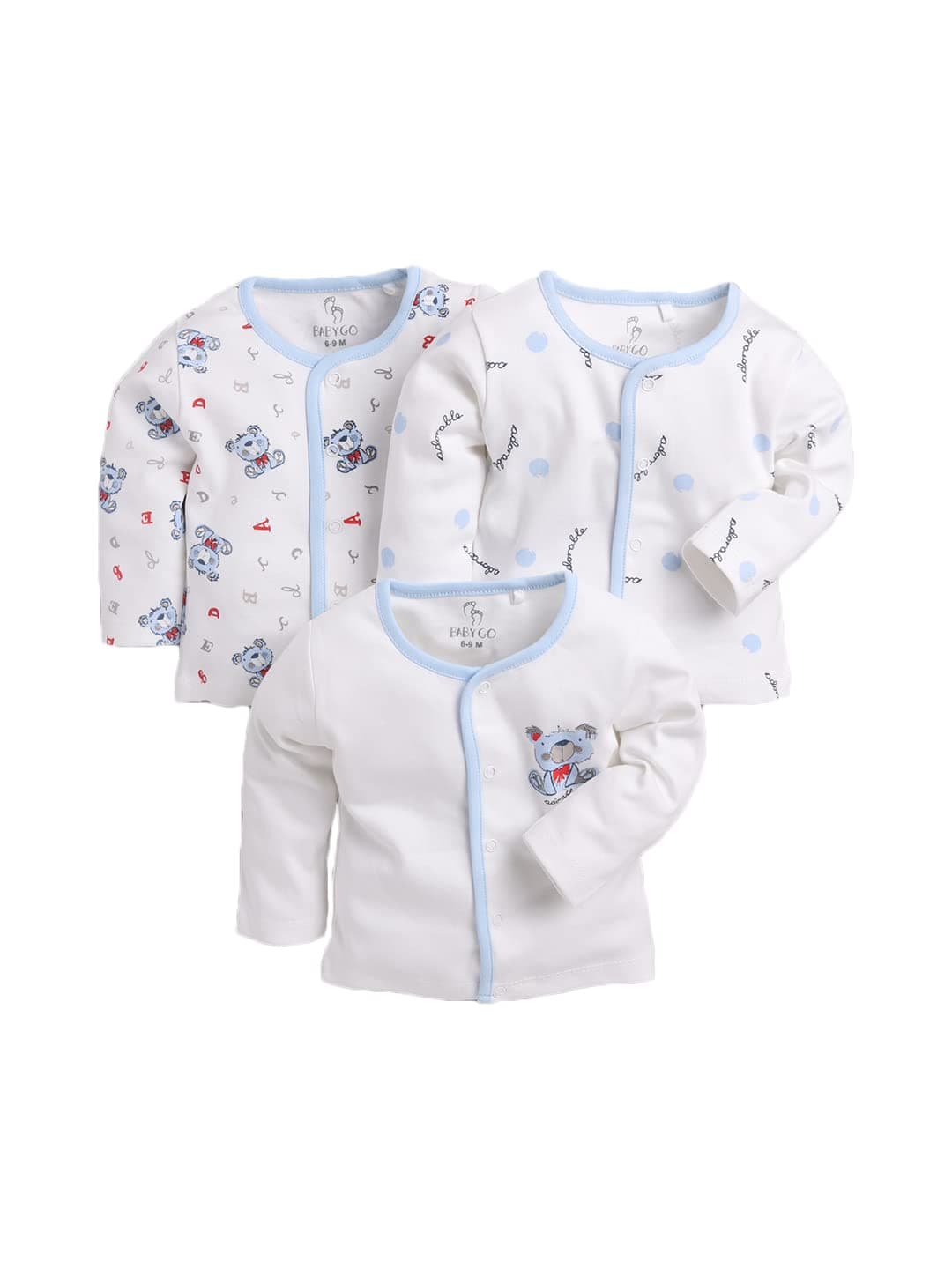 Full Sleeve Regular Round Neck Front Open Pack of 3 tees for Baby Boys