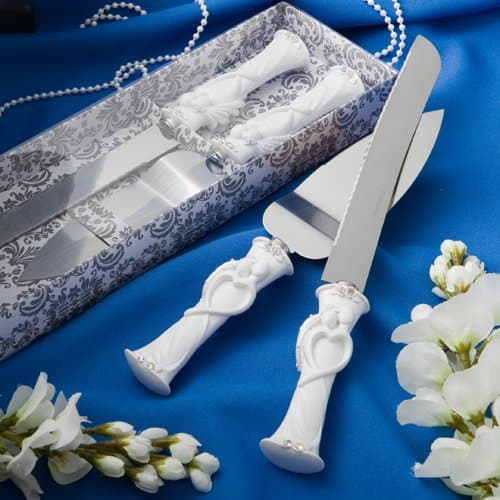 Bride and groom design cake knife-server set, 1 piece