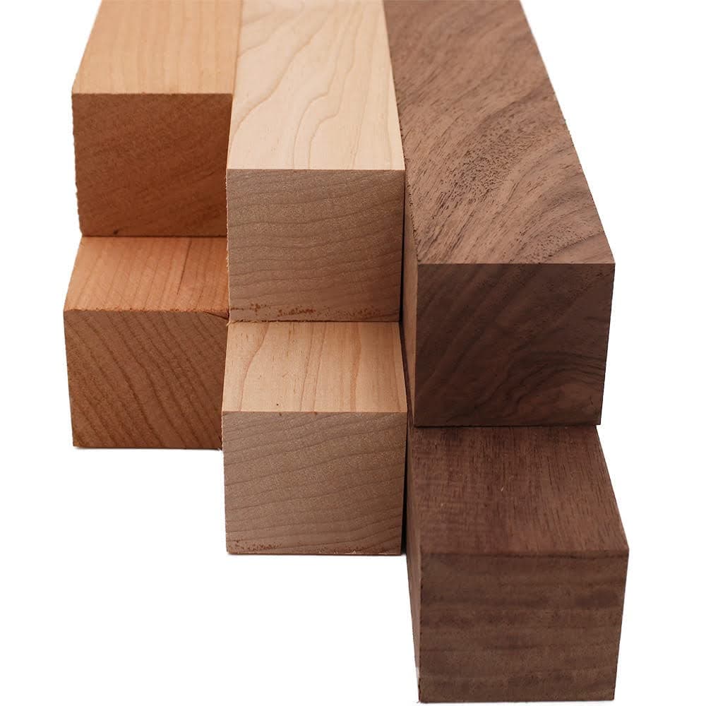Maple, Walnut, and Cherry Turning Blank Variety Pack 2" x 2" (6pcs) (2" x 2" x 24")