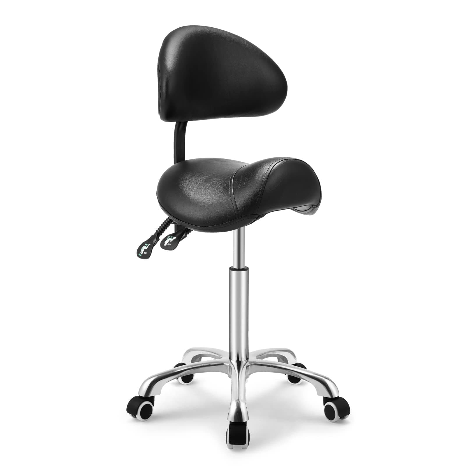 Kaleurrier Saddle Stool Rolling Swivel Height Adjustable with Wheels,Heavy Duty Anti-Fatigue Ergonomic Saddle Chair for Hair Beauty Salon Lab Dental Massage Office Home Kitchen(with Back, Black)