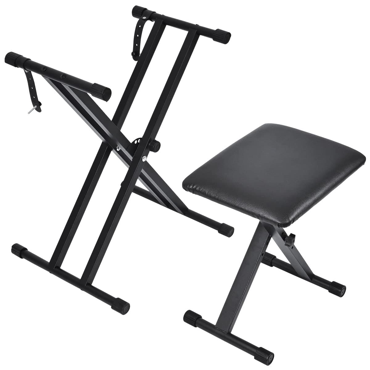 Keyboard Stands And Bench Set,Double-X Stand Adjustable & Portable Digital Piano With Locking Straps