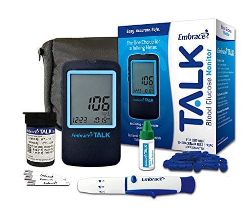 Embrace Diabetes Testing Kit Includes 1 Talk Meter 50 Talk Test Strips 50 Embrace 30g Lancets 1 Lancing Device 1 Control Solution and Carrying Case