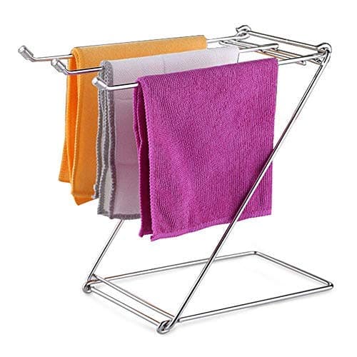 Foldable 304 Stainless Steel Kitchen Rag Rack Drying Rack Dishcloth Hanger Desktop Waterlogging Rag Holder Silver (S)