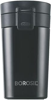 Borosil Hydra Coffeemate 260 ml Stainless Steel Travel Mug | Double Wall Vacuum Insulated, Black | 8 Hrs Hot & 14 Hours Cold | Ideal for Personal & Corporate Gifting