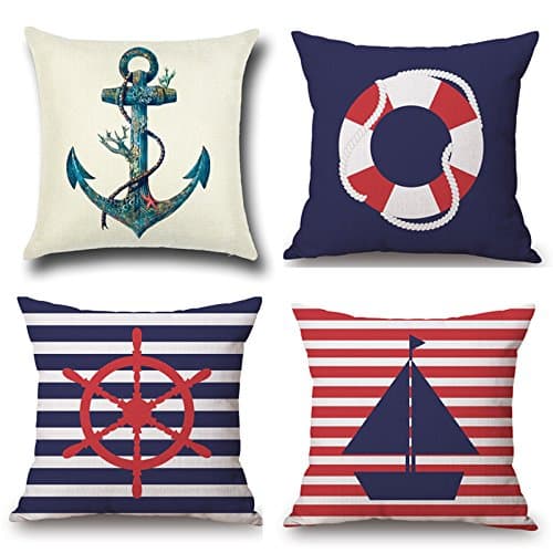 18" x 18" Standard Decorative Nautical Throw Pillow Covers,Set of 4 Anchor Sailing Pillow Covers Cases Navy Cushion Covers Home Deco