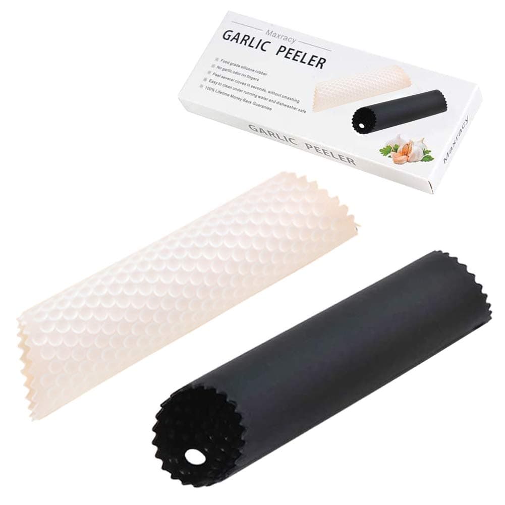 2 Set Silicone Garlic Peeler Easy Roller Tube Useful Garlic Odorfree Kitchen Tool (Black,Clear)