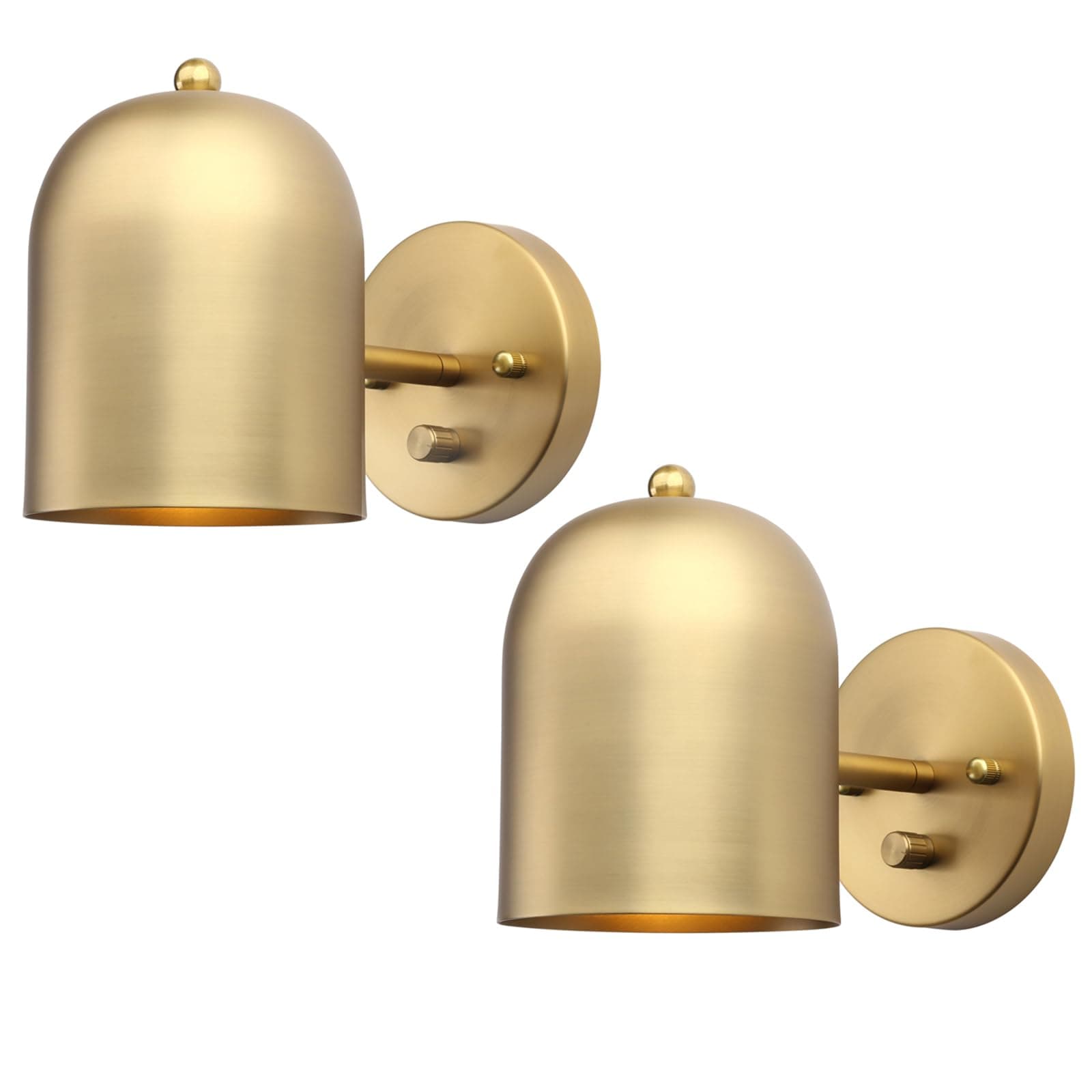 Set of 2 Hardwired Wall Sconce Dimmer Switch, Brass Finish Wall Light Lamp Adjustable Light Angle Wall Vanity Lighting, E26 Base Reading Lighting Decor for Bedroom Hallway Living Room